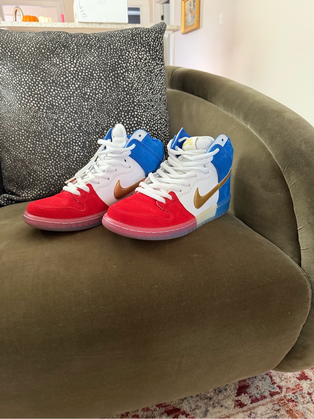 Nike SB Dunk High Pro Skate Shoes Multi-Color Red White Blue Gold 9M